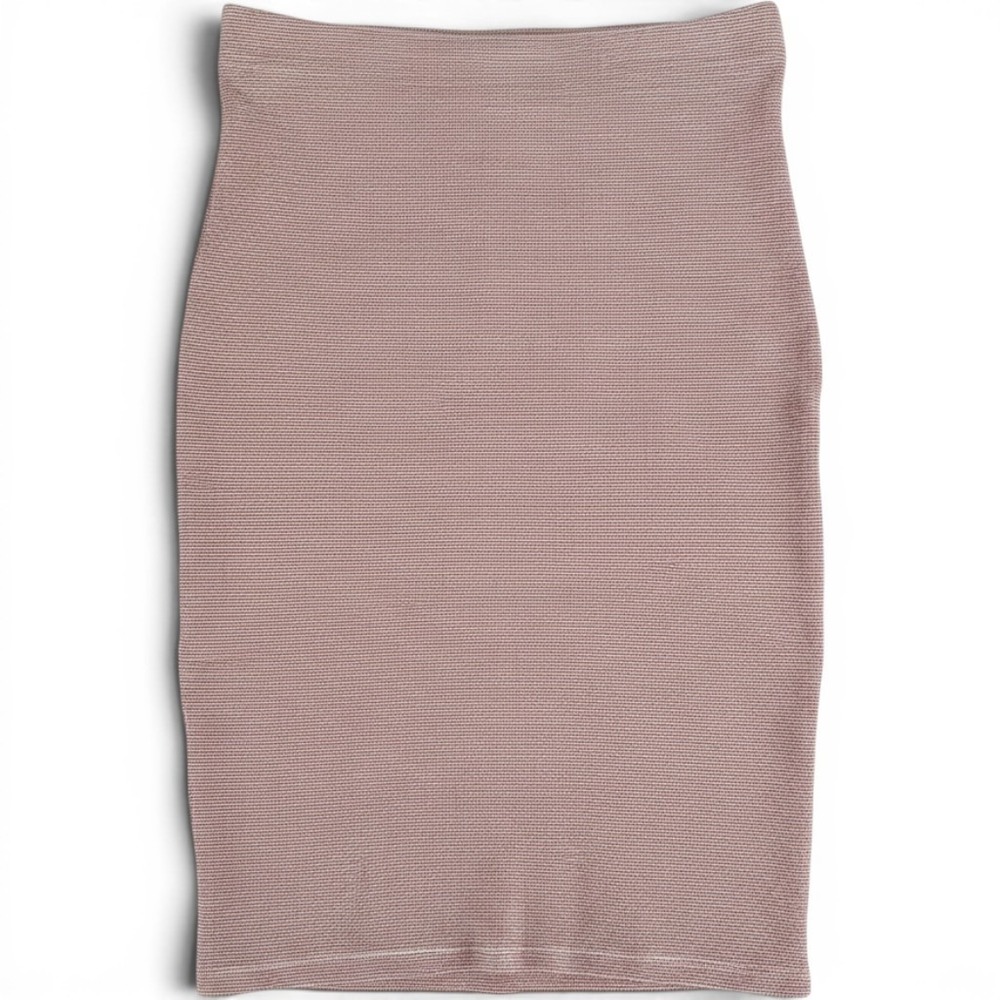 Zara Trafaluc Womens Striped Knit Pencil Midi Skirt Stretch Sz‎ M Pinkish Mauve
